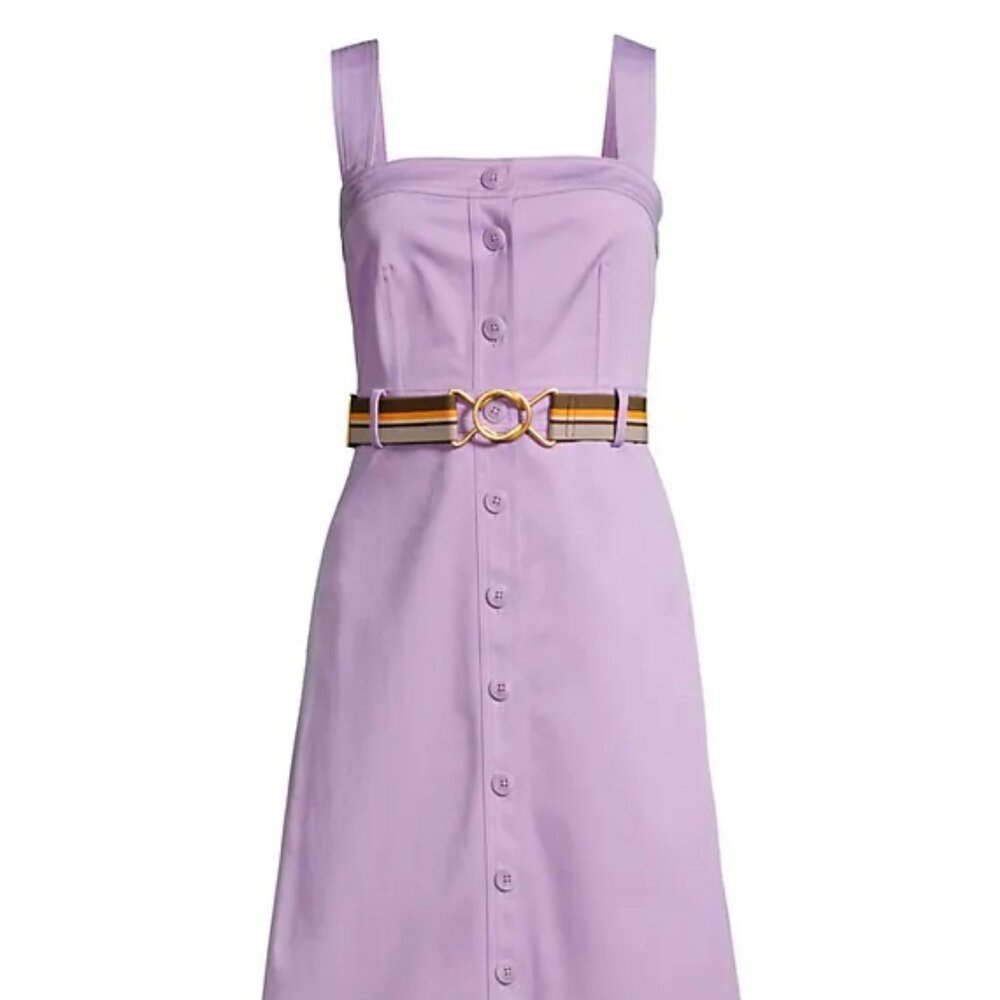 Tory Burch $498 Button Front Sundress 12 Spring Hydrangea Cotton Blend Belted - Picture 15 of 15